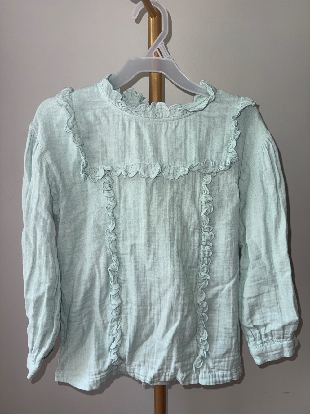 babycottons Light Mint Green Ruffle Long-Sleeve Top
